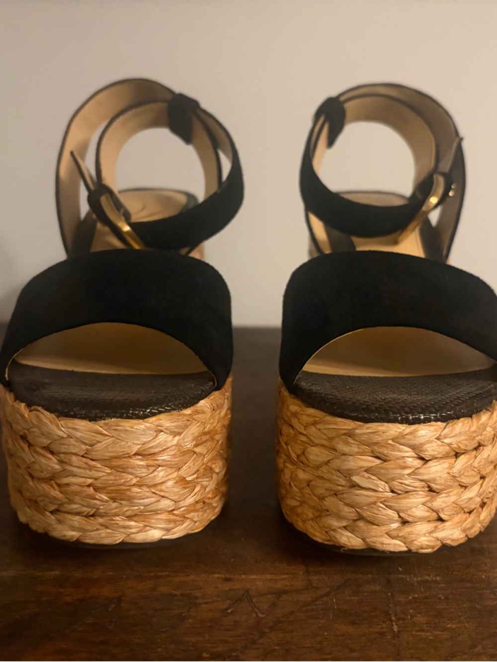 Sam Edelman Espadrille Wedge Sandals Black Raffia Platform Size 6 Summer Staple - Picture 4 of 10